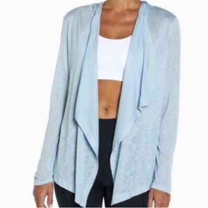 Wildfox Sweat Open Front Burnout Hooded Drape Cardigan Cashmere Blue - Large